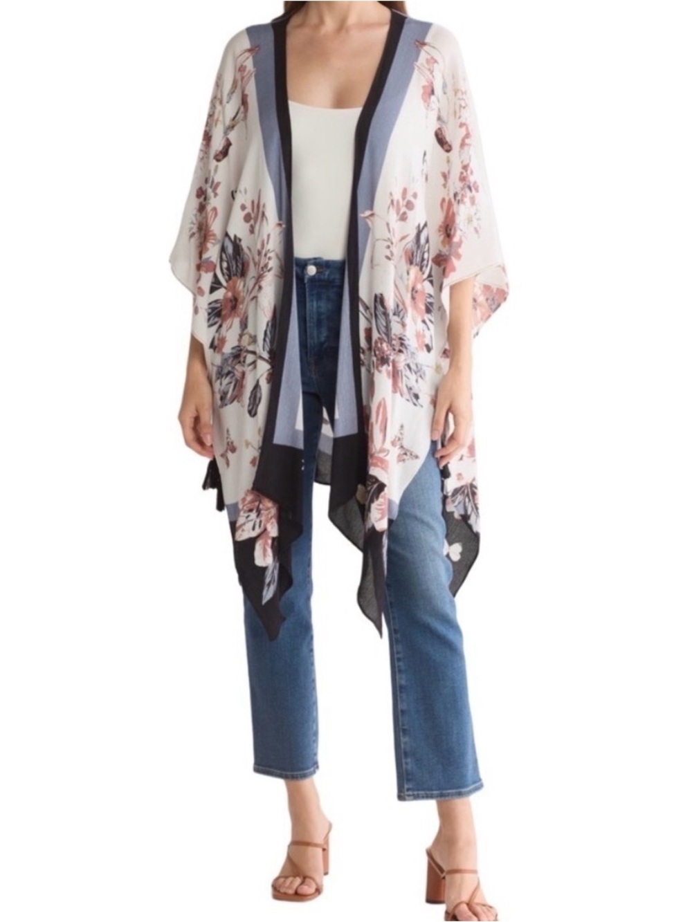 Vince Camuto Floral Sheer Kimono in Cream, Blush & Black
